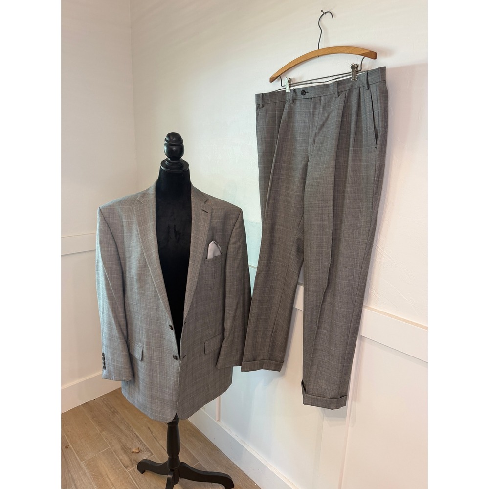 Lauren Ralph Lauren Mens 46R Grey Glen Plaid 100% Wool Suit Pleated Cuffed - Picture 2 of 15